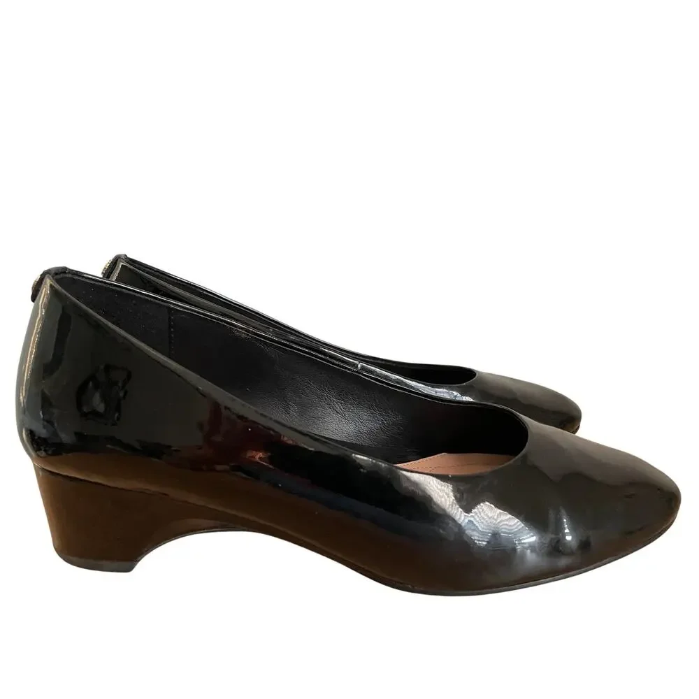 Taryn Rose Black Patent Low Wedge Pumps Comfort Heels Women’s size 11